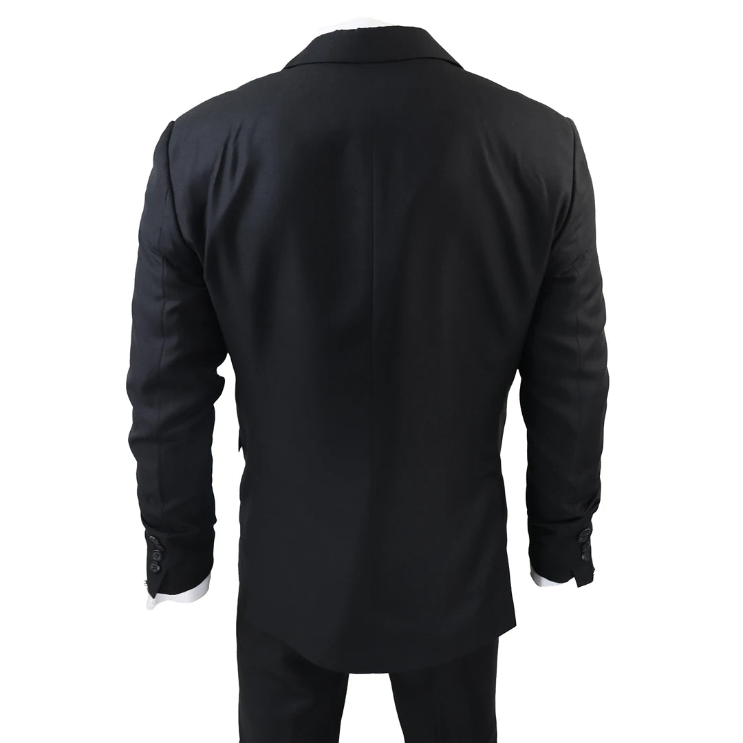 Costume classique pour homme 3 pièces noir coupe ajustée vintage pour le bureau enterrement mariage ou agent de sécurité