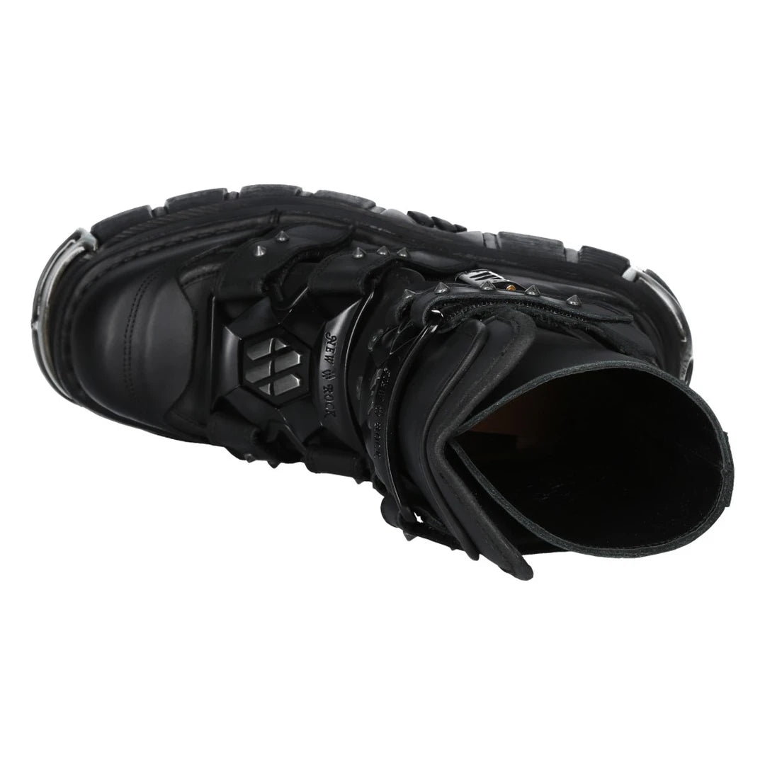 New Rock Boots M-MET422-S1 Unisex Metallic Black Leather Platform Gothic Boots