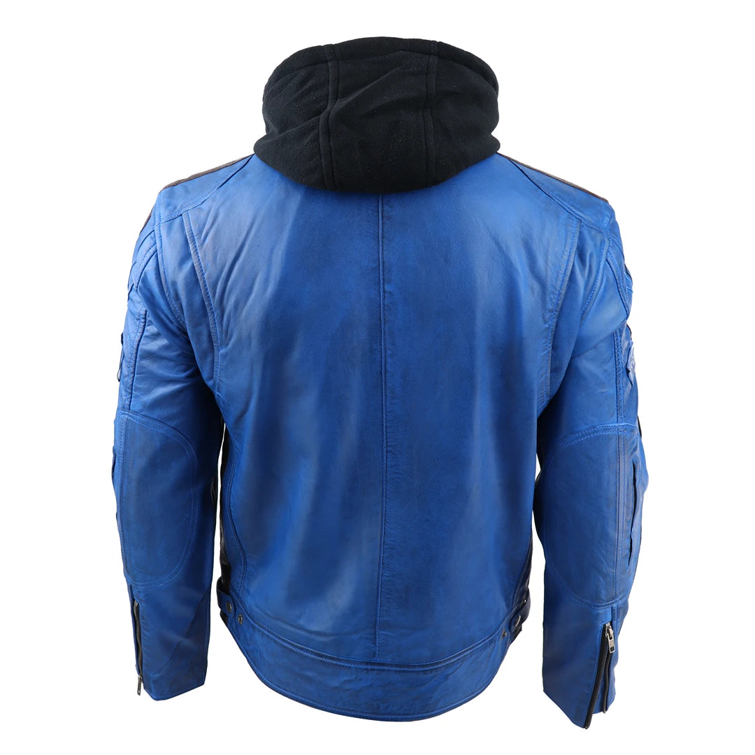 Men's Hooded Zipped Biker Leather Jacket