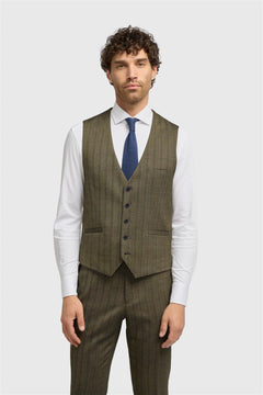 Damon - Chaleco de espiga de tweed verde oliva para hombre