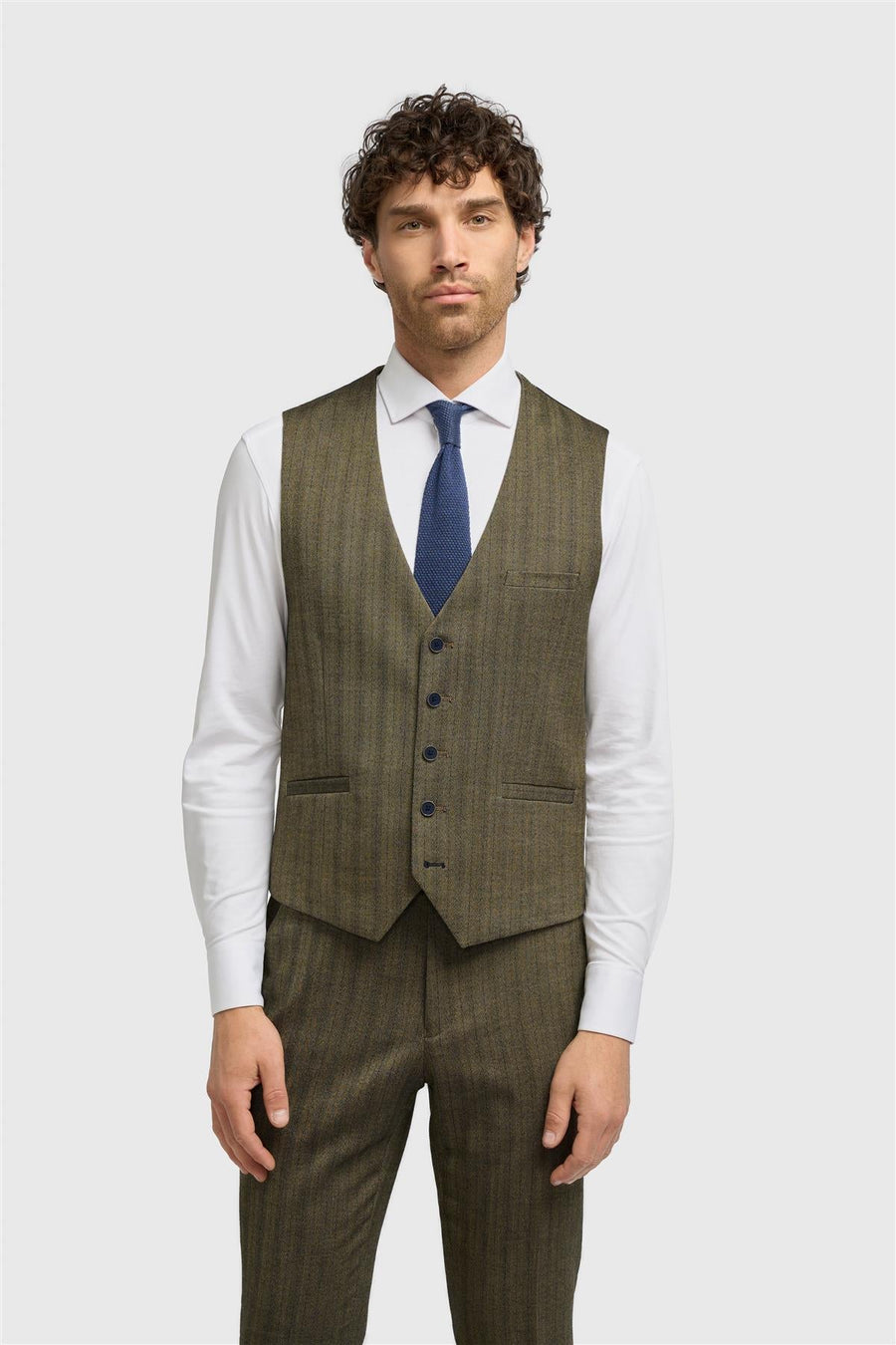 Damon - Men's Olive Green Tweed Herringbone Waistcoat-TruClothing