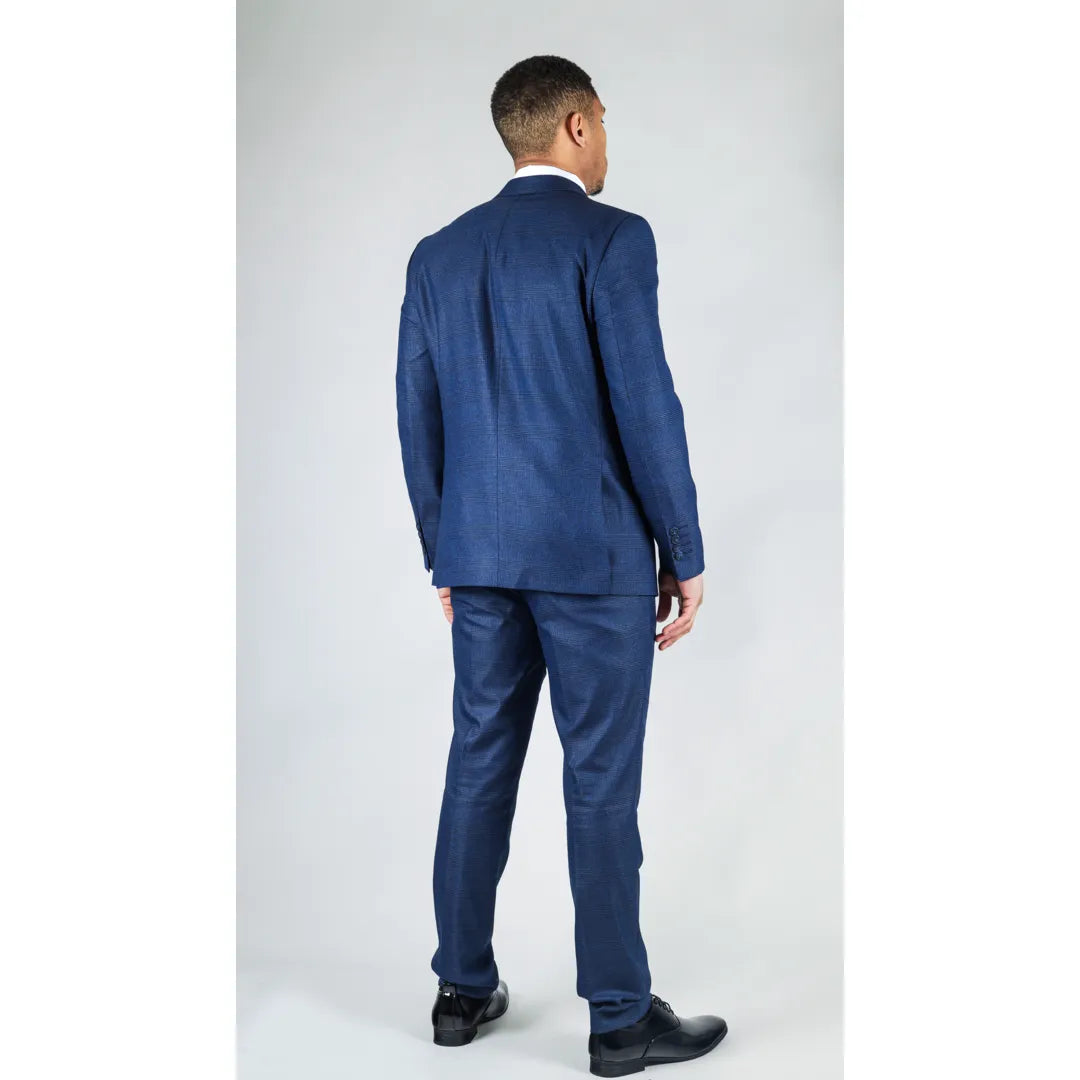 Costume bleu pour homme 2 pièces veste croisée carreaux style habillé formel