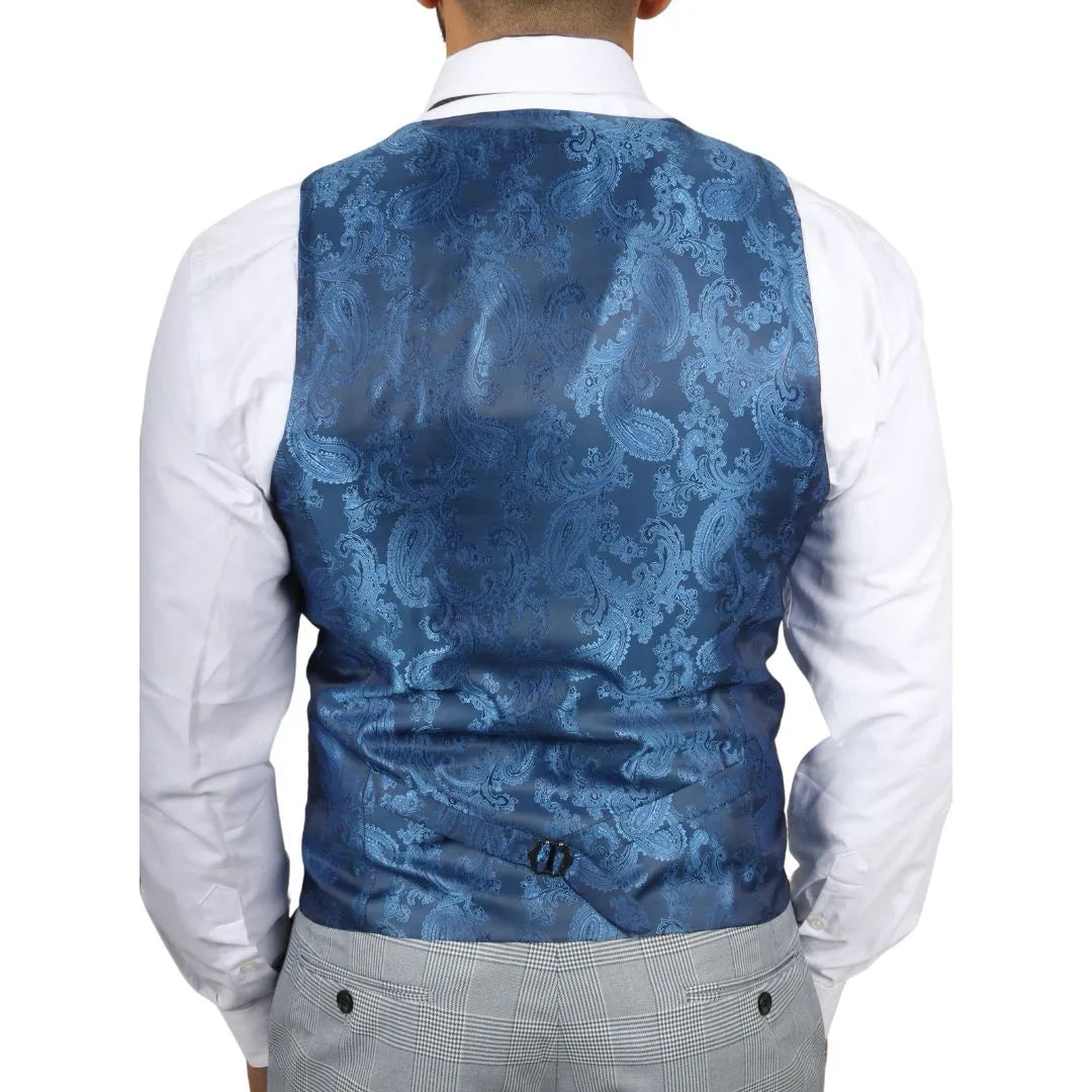 Mark - Costume 3 pièces bleu à carreaux en tweed pour hommes, coupe ajustée