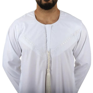 Men's Thobe Jubba String Tassel Emirati Omani Kaftan-TruClothing