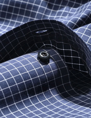 Men's Navy Formal Blend Checkered Shirt - Brian Oak - 7