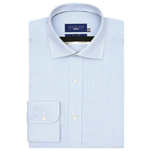 Men's Striped Cotton Dress Shirt – Blue and Mustard - Brian Oak - 1