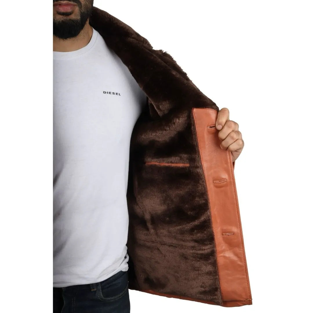 Abrigo de forro de piel de cuero real para hombres