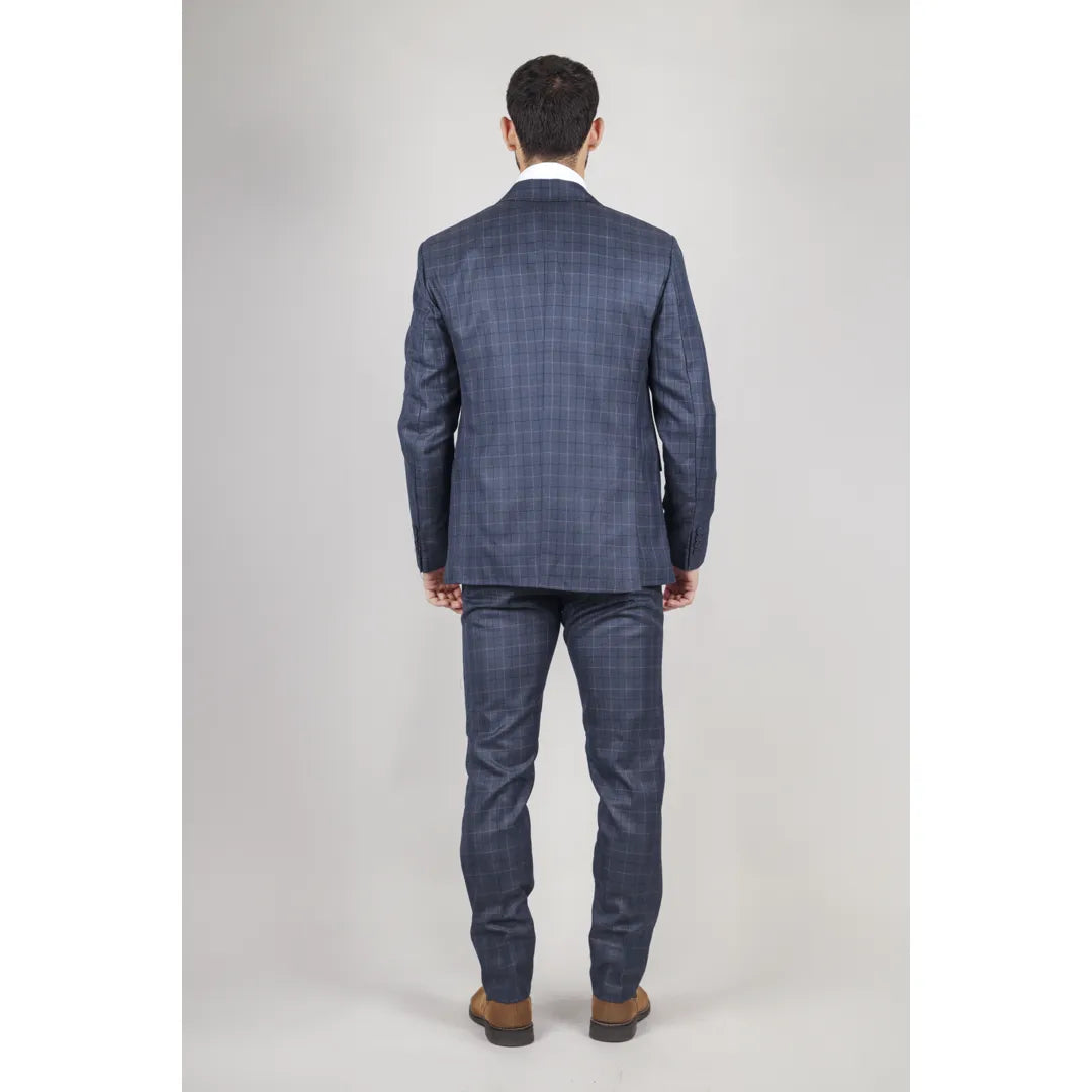 IM2 - Suit de 3 piezas de verificación azul masculina