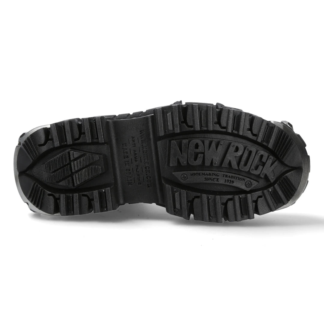 New Rock Stiefel WALL083C-S4 Unisex Metallic Schwarz Leder Plattform Stiefel Rock