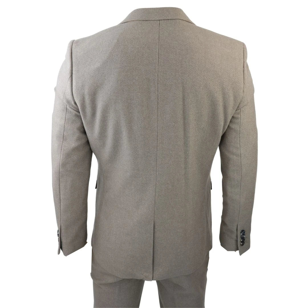 Costume pour homme 3 pièces beige tweed laine mélangée chevrons style habillé professionnel formel