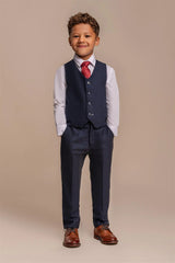 Caridi – 3-teiliger marineblau karierter Tweed-Anzug für Jungen
