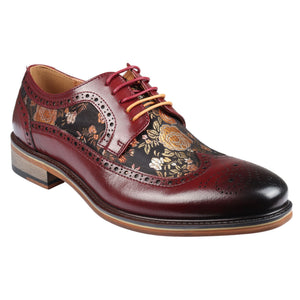 Ross - Men's Floral Print Leather Brogue Shoes-TruClothing