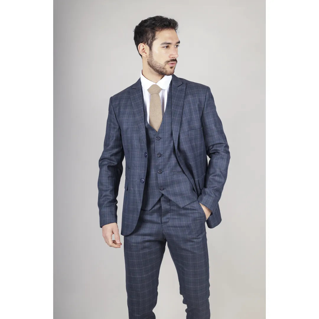 IM2 - Suit de 3 piezas de verificación azul masculina