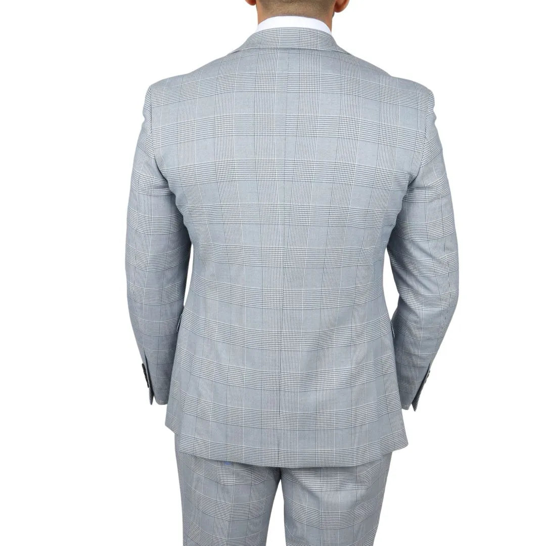 Mark - Men's Blue 3 Piece Tweed Check Tailored Fit Suit
