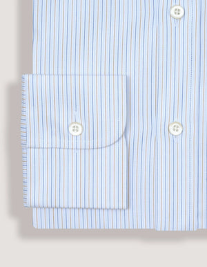 Men's Striped Cotton Dress Shirt – Blue and Mustard - Brian Oak - 8
