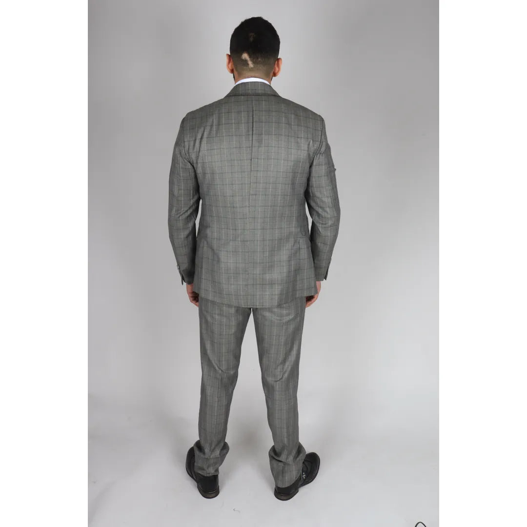 IM2 - traje de 3 piezas de cheque gris masculino