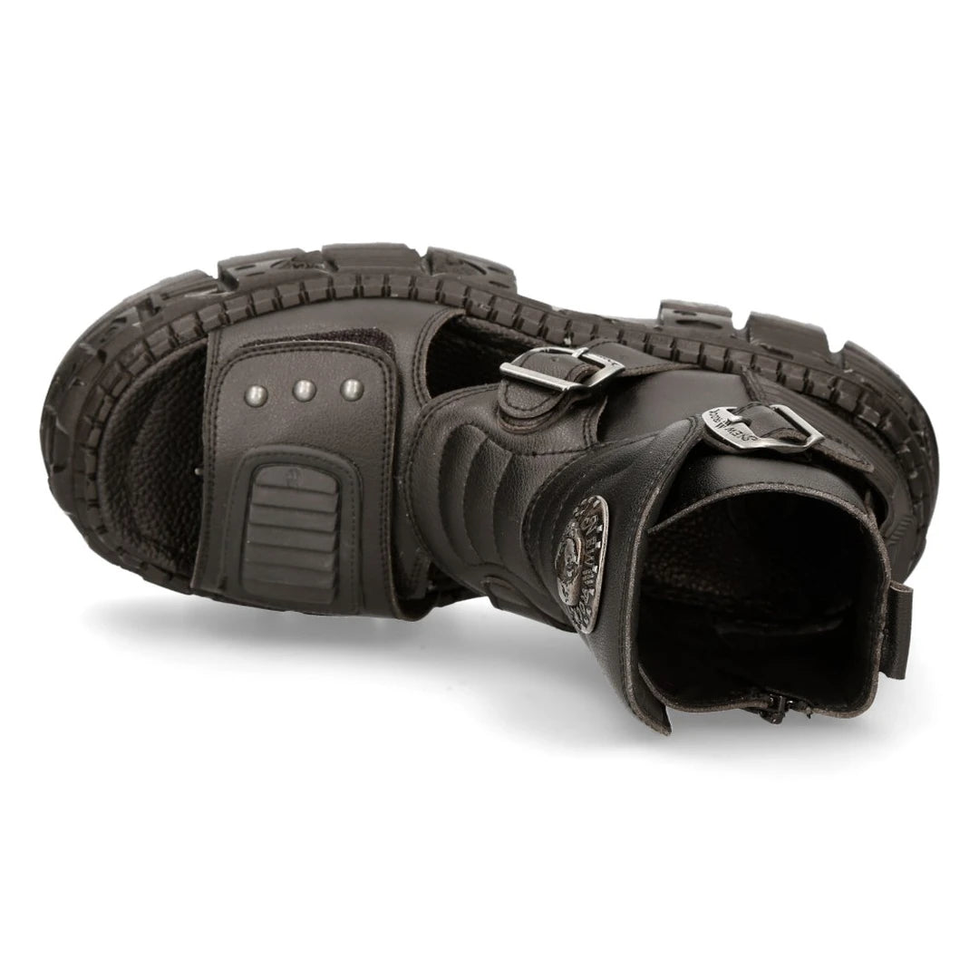 New Rock Boots BIOS106-V3 Black VEGAN Leather Unisex Platform Sandal Biker Goth