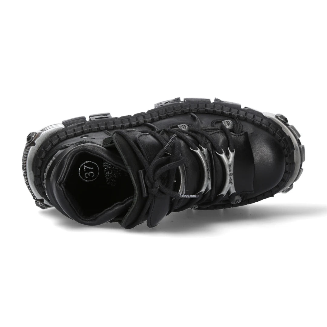 Nuevas botas de rock Wall106-S10 Botas góticas de cuero negro metálico unisex