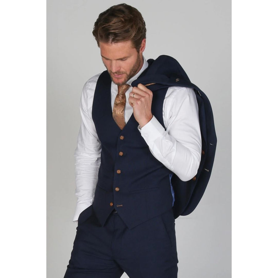 Mayfair- Men's Plain Navy Waistcoat-TruClothing