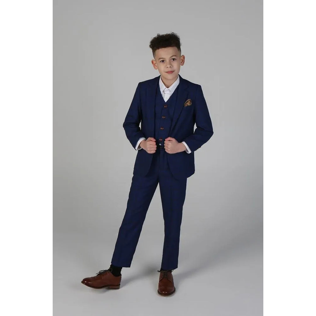 Alex – Blaubraun karierter 3-Teilig Anzug für Jungen