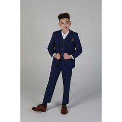 Alex - Boy's Blue Brown Check 3 Piece Suit
