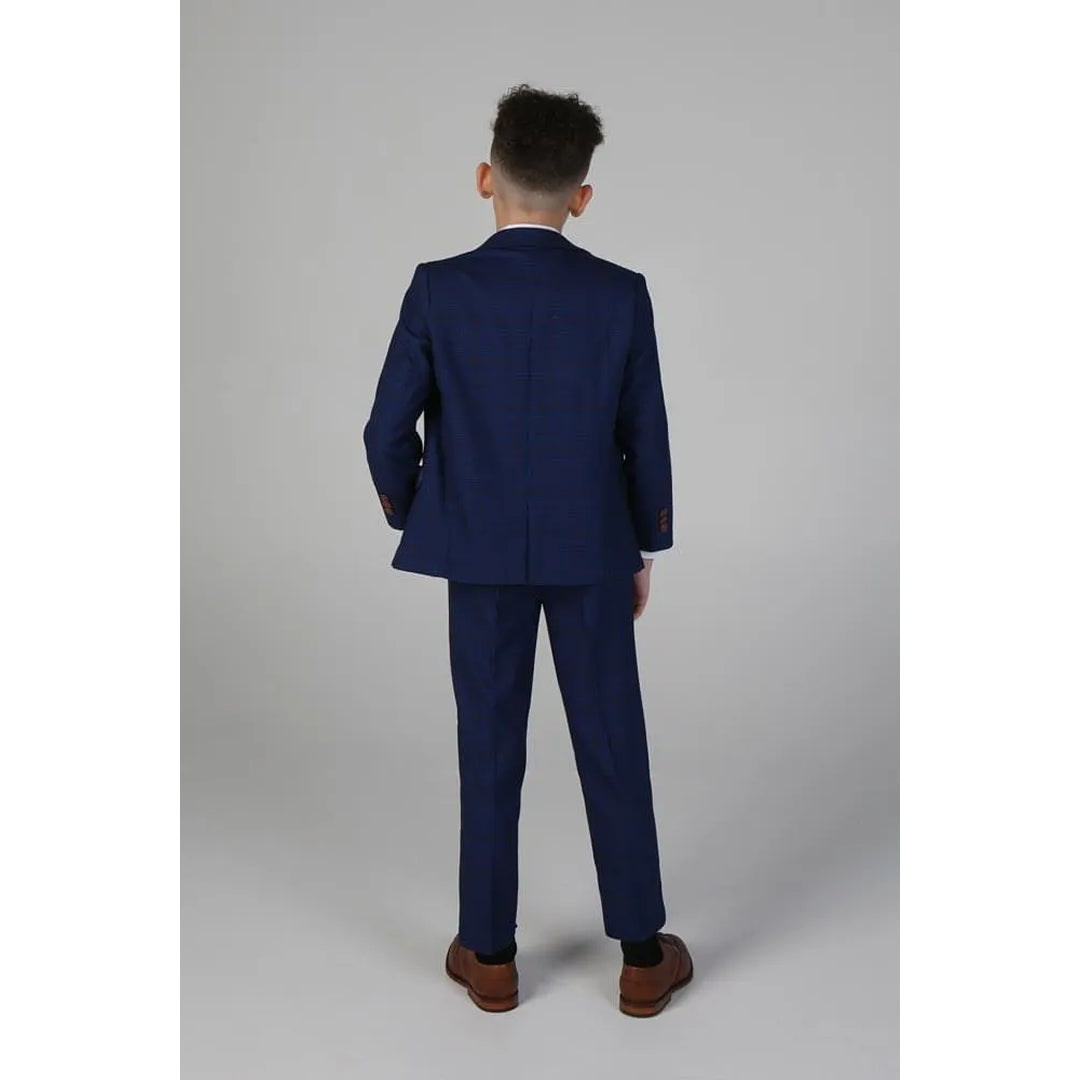 Alex – Blaubraun karierter 3-Teilig Anzug für Jungen