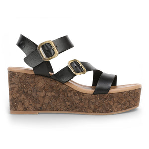Ali – Schwarze Espadrille-Sandalen für Damen mit Keilabsatz und Riemchen