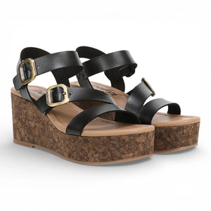 Ali – Schwarze Espadrille-Sandalen für Damen mit Keilabsatz und Riemchen