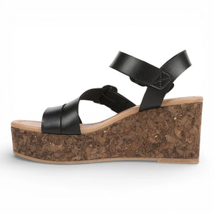 Ali – Schwarze Espadrille-Sandalen für Damen mit Keilabsatz und Riemchen