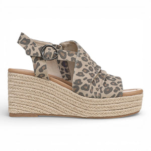 Amira - Sandalias de tacón cuña de mujer estampadas beige