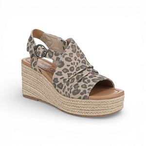 Amira - Sandalias de tacón cuña de mujer estampadas beige