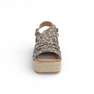 Amira - Sandalias de tacón cuña de mujer estampadas beige