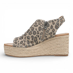 Amira - Sandalias de tacón cuña de mujer estampadas beige