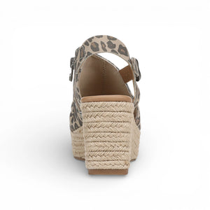 Amira - Sandalias de tacón cuña de mujer estampadas beige