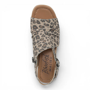 Amira - Sandalias de tacón cuña de mujer estampadas beige