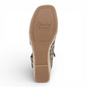 Amira - Sandalias de tacón cuña de mujer estampadas beige