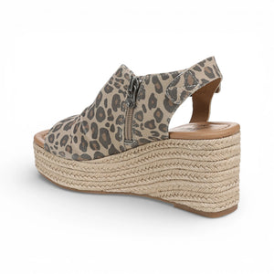 Amira - Sandalias de tacón cuña de mujer estampadas beige