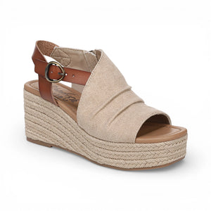 Amira - Sandalias tacón cuña tira trasera ajustable Mujer marrón beige