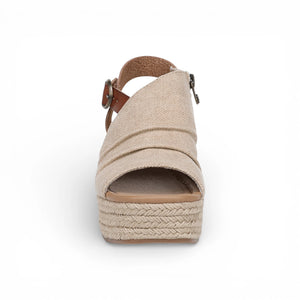 Amira - Sandalias tacón cuña tira trasera ajustable Mujer marrón beige