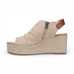 Amira - Sandalias tacón cuña tira trasera ajustable Mujer marrón beige