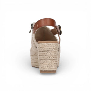 Amira - Sandalias tacón cuña tira trasera ajustable Mujer marrón beige