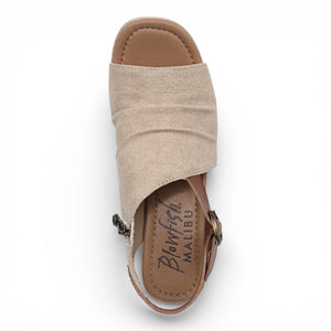 Amira - Sandalias tacón cuña tira trasera ajustable Mujer marrón beige