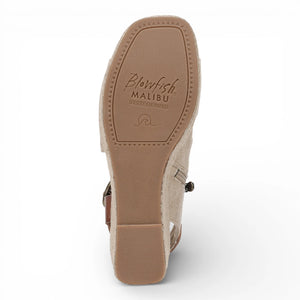 Amira - Sandalias tacón cuña tira trasera ajustable Mujer marrón beige