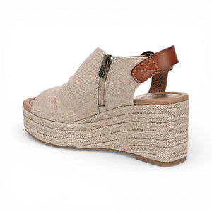 Amira - Sandalias tacón cuña tira trasera ajustable Mujer marrón beige