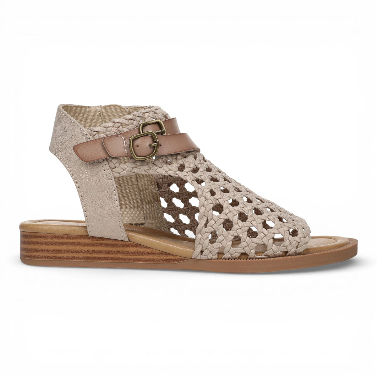 Anuella - Sandalias Mujer Beige Doradas Tejido Cuña Micro