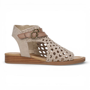 Anuella - Sandalias Mujer Beige Doradas Tejido Cuña Micro