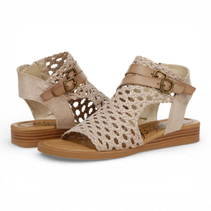 Anuella - Sandalias Mujer Beige Doradas Tejido Cuña Micro