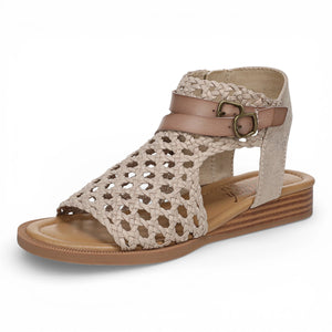 Anuella - Sandalias Mujer Beige Doradas Tejido Cuña Micro