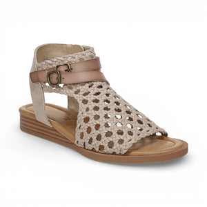 Anuella - Sandalias Mujer Beige Doradas Tejido Cuña Micro