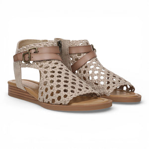 Anuella - Sandalias Mujer Beige Doradas Tejido Cuña Micro